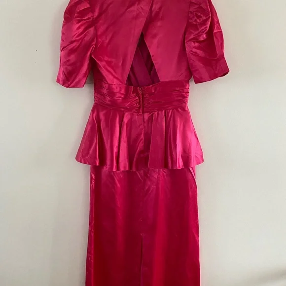 SOLD ELSEWHERE - 70s/80s Nu Mode Bright Satin Pink Dress with Open Back - Picture 6 of 8
